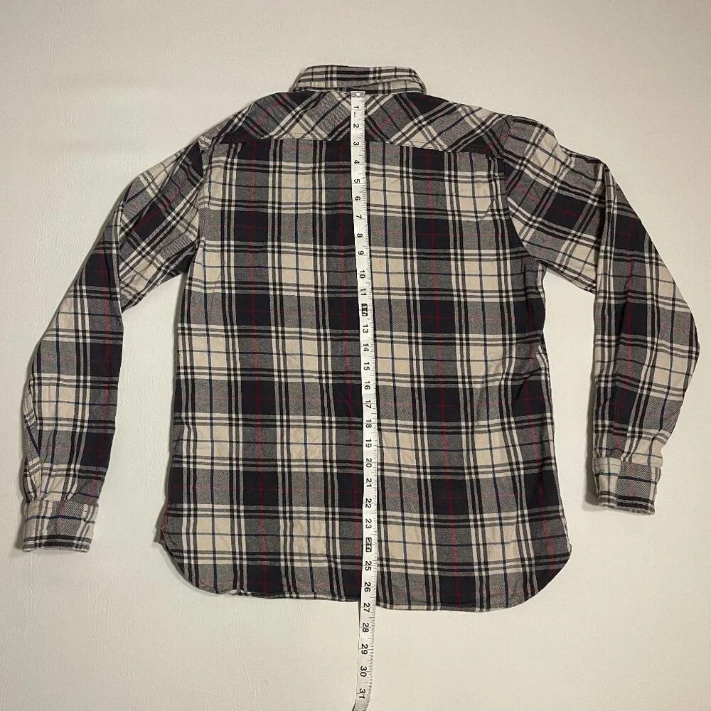 Levis Flannel Shirt Mens Size L Navy Blue Red Plaid Long Sleeve Button Up Cotton